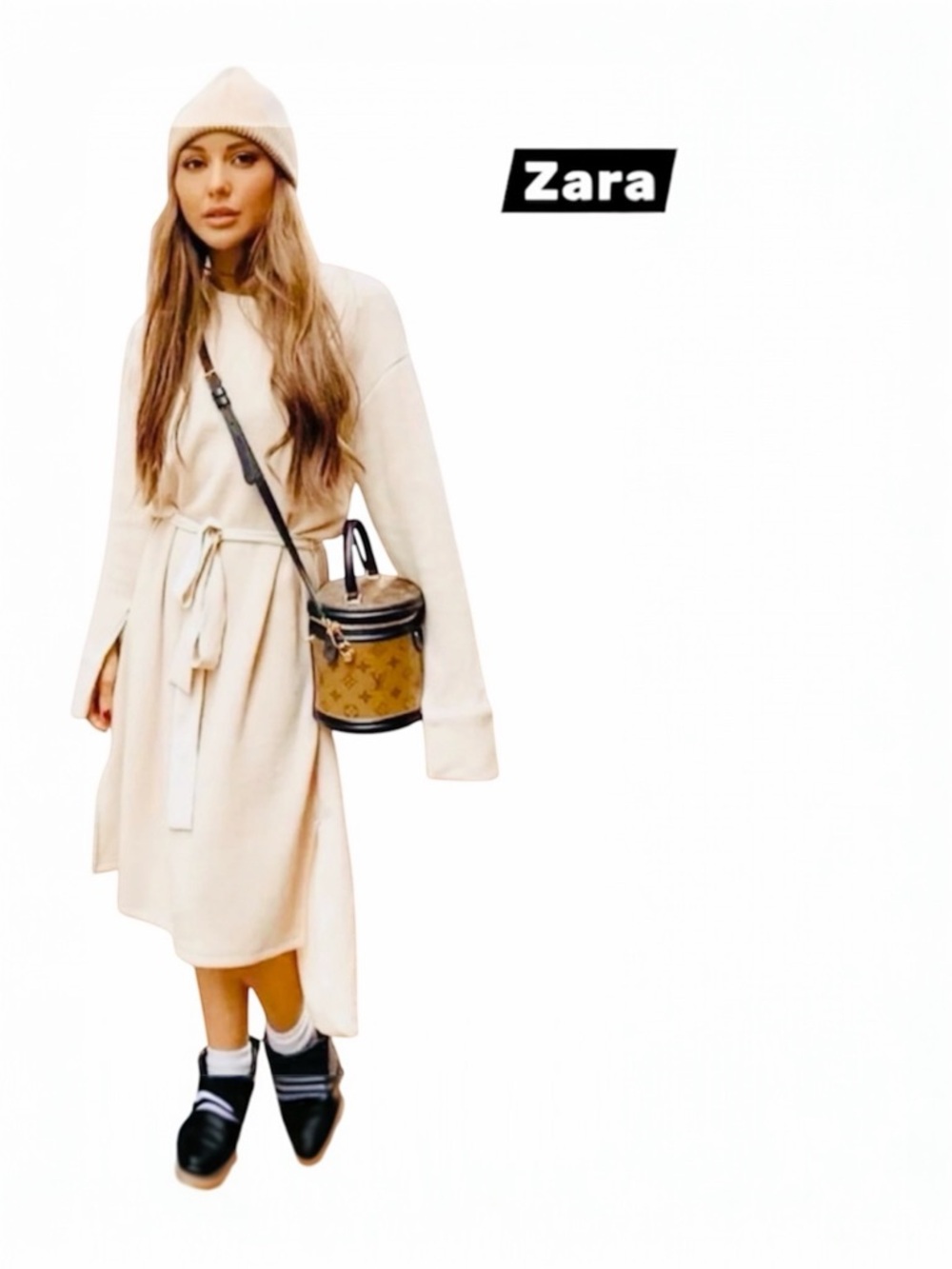Zara Beige Knit Dress with a soft-touch belt Size Small NWT